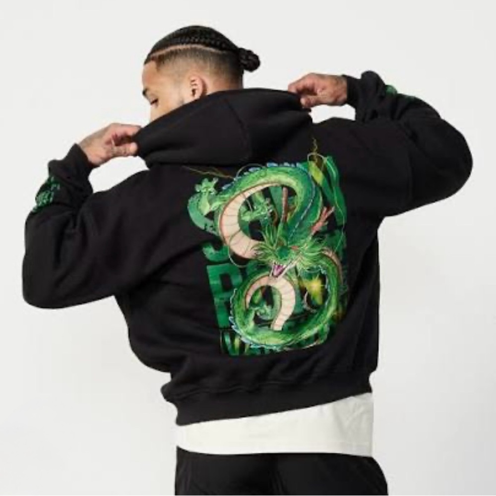 SOLD - VANQUISH FITNESS VQ FIT DBZ BLACK & GREEN SHENRON HOODIE LARGE NEW